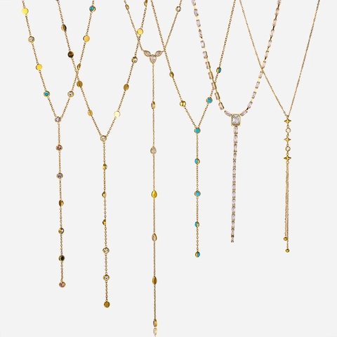Edelstahl Y Halskette Gold Vergoldet Zirkon Lariat Lange Pullover Kette Wasserdicht Hypoallergen Schmuck Für Damen