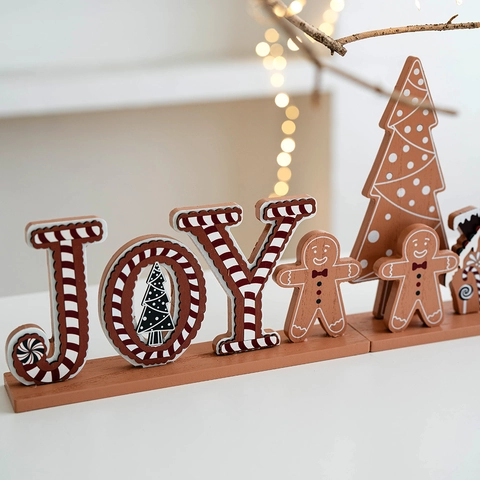 Weihnachts-Desktop-Dekoration Aus Holz Lebkuchenmann Baumhaus Joy Brief Ornament Für Haustisch Festliches Dekor