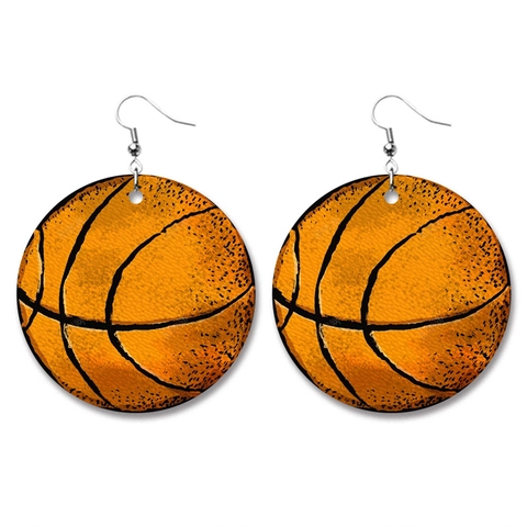 Vintage Distressed Sports Ball Pattern Faux Leather Drop Earrings Baseball Basketball Soccer Volleyball Jewelry For Women