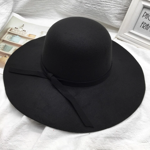 Damen Eleganter Wollfilzhut Mit Breiter Krempe Und Schleifenband Retro Fedora Glockenhut Für Herbst Winter