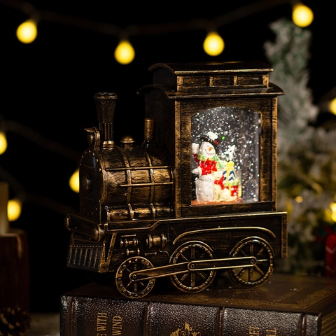 Carillon Palla Di Neve Treno Di Natale In Bronzo Vintage Con Luce LED A Caduta Di Neve Automatica Decorazione Regalo