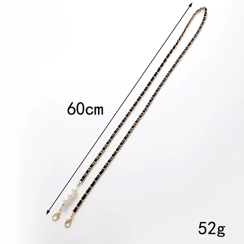 Elegante Correa Cruzada de Cuero PU Tejido con Cadena de Metal y Decoración de Perlas Artificiales Correa de Repuesto para Bolso