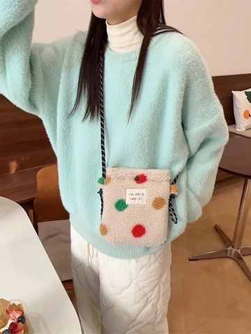 Plush Crossbody Bag Faux Lamb Wool Small Shoulder Purse Various Patterns Casual Daily Winter For Women Girls