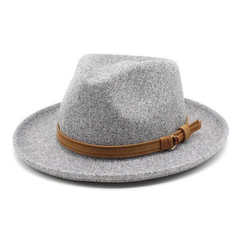 Sombrero Fedora De Fieltro De Lana Ala Ancha Vintage British Jazz Cap Con Banda De Cuero Decorativa Hebilla De Metal