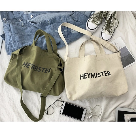 Large Capacity Canvas Tote Bag Letter Print Streetwear Shoulder Crossbody Bag For Women Casual Daily Use