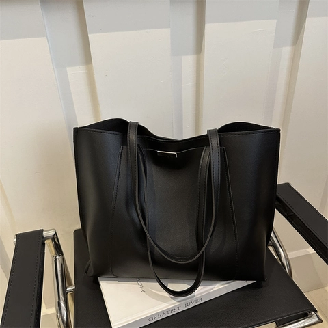 Große Kapazität PU Leder Tote Bag Minimalistischer Urbaner Stil Pendler Schulter Handtasche Mit Magnetverschluss