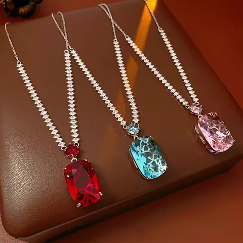 Collar Con Colgante De Circonita Cuadrada Cobre Lujo Elegante Diseño Único Cadena De Clavícula Joyería Para Mujer