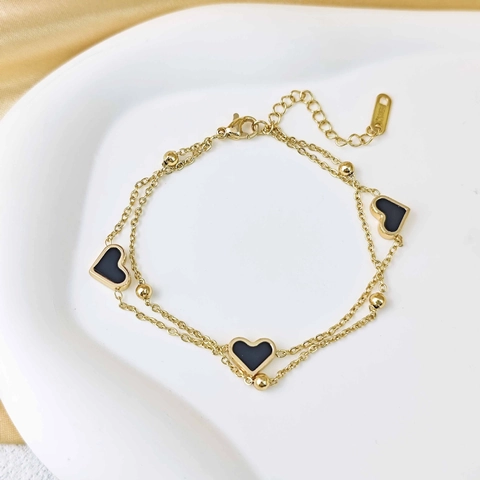 Stainless Steel Double Layer Heart Pendant Bracelet Gold Plated Minimalist Adjustable Link Chain Bracelet For Women Fashion Jewelry Gift