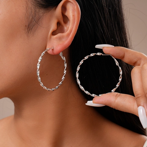 Grandi Orecchini A Cerchio Torsione Argento Gioielli Spirale Geometrica Con Perno In Argento Sterling 925 Per Donna