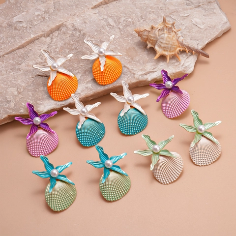 Orecchini Stella Marina Conchiglia Lega Perla Artificial Imitazione Perno Acciaio Inossidabile Stile Oceano Vacanze Spiaggia Donne