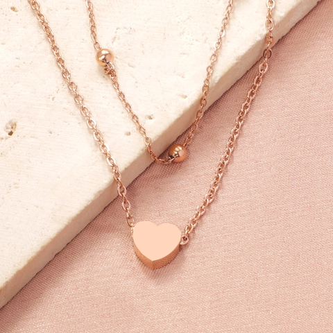 Double Layer Heart Pendant Anklet For Women 304 Stainless Steel Rose Gold Plated Round Beads Minimalist Jewelry