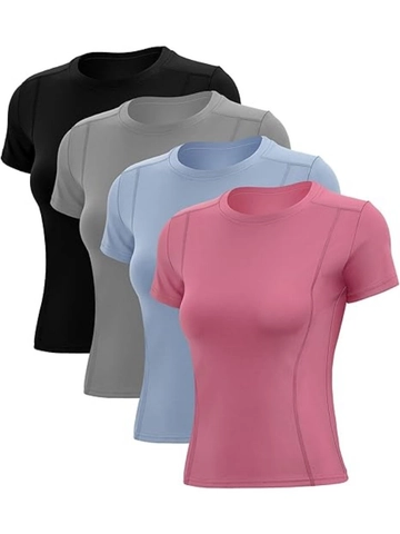 Slim Fit Dames Sport T-Shirt Elastisch Sneldrogend Yoga Top Ronde Hals Ademend Fitness Hardlopen Korte Mouw Gym Kleding