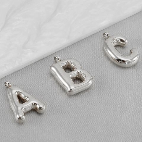 Puffy Balloon Alphabet Pendant Stainless Steel Bubble Letter 3D Metallic Jewelry Accessory For Necklace Bracelet Charm
