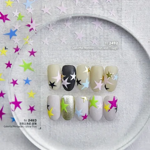 Colorful Star Nail Art Stickers Thin Tough Adhesive Decals Japanese Cute Style DIY Manicure Decoration For Women Girls