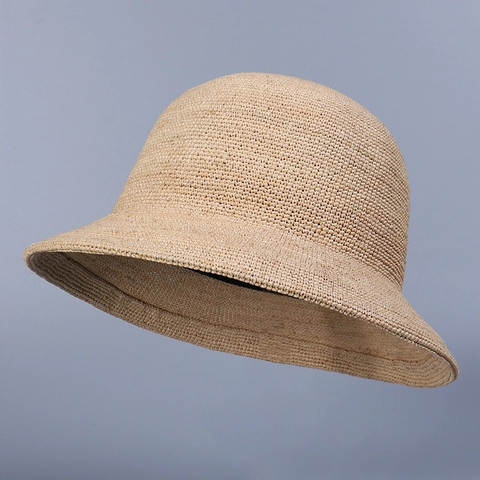 Cappello A Secchiello In Paglia Di Rafia Uncinetto Fatto A Mano Elegante Donna Estate Spiaggia Parasole Pieghevole