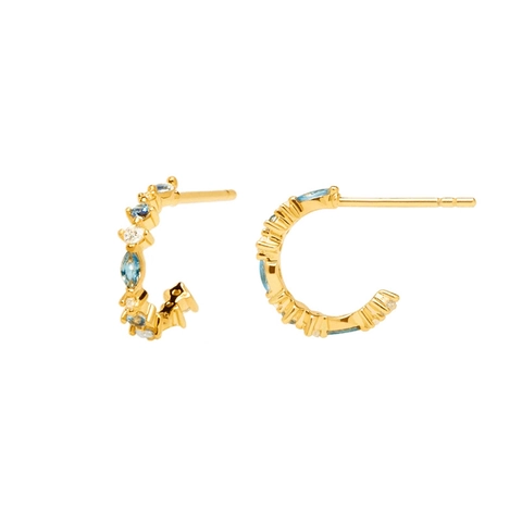 Boucles D'oreilles Créoles En Forme De C Avec Tige En Argent Sterling 925 Cuivre Zircon Coloré Pour Femmes