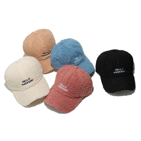 Cappello Da Baseball Sherpa Ricamo Hello Weekend Lana Di Agnello Caldo Berretto Invernale Autunnale Per Donne Uomini