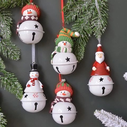 Ornamenti Campana Appesa Di Natale Pupazzo Di Neve Babbo Natale Resina Metallo Decorazioni Albero Festivo