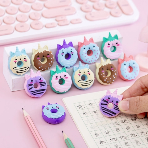 Cute Cartoon Unicorn Donut Erasers Rubber Creative Stationery School Supplies For Kids Students Prizes