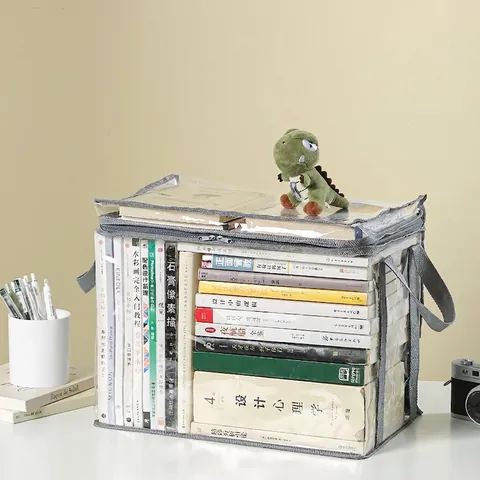 Transparente PVC Buch Aufbewahrungstasche Faltbar Klarer Organizer Behälter Mit Griffen Wasserdicht Studentenwohnheim