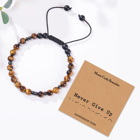 Morsecode Armband Natürliches Tigerauge Stein Geflochtenes Seil Handgefertigtes Inspirierendes Botschaftskarte Armband Für Herren Damen Freundschaftsgeschenk Schmuck