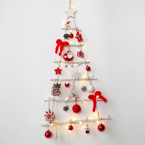 Decorazione Albero Natale Parete Ramo Legno Cornice Ferro Pigna Luci LED DIY Ornamento Casa Nordico Minimalista