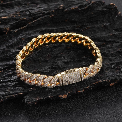 Hip Hop Cuban Chain Bracelet Copper Multi Row Cubic Zirconia Iced Out Jewelry For Men Women Luxury 18K Gold Plated