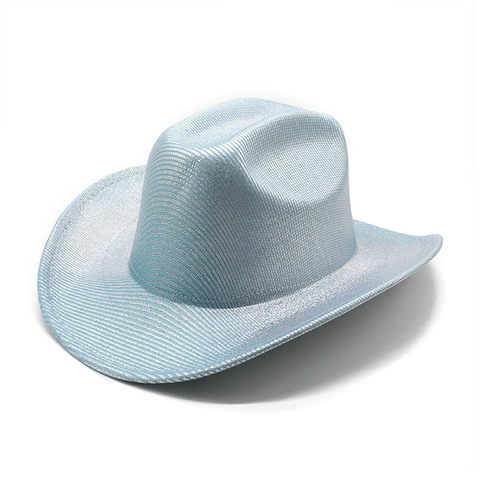 Cowboy Hat Western Style Metallic Glitter Shiny Striped Wide Brim Party Costume Performance Unisex