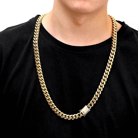 Collana Catena Cubana Hip Hop Acciaio Inossidabile Chiusura A Scatola Strass Gioielli Uomo Trendy Style