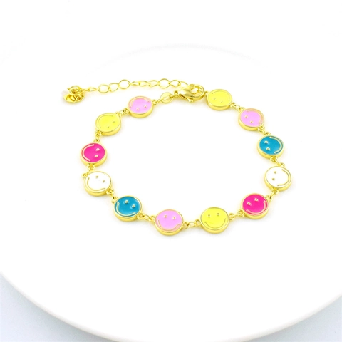 Colorful Smiley Face Charm Bracelet Enamel Copper 18K Gold Plated Adjustable Jewelry Fashion Gift For Women