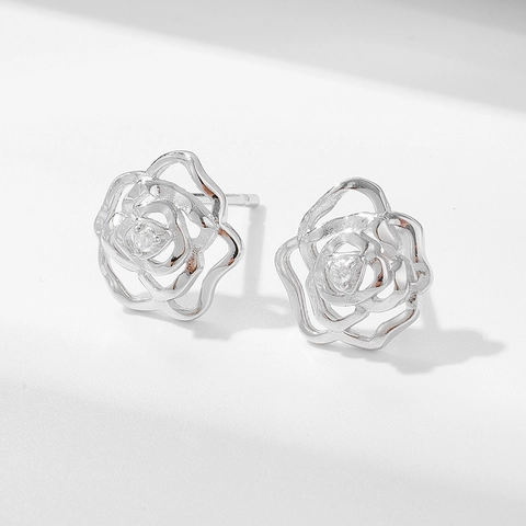 Eleganti Orecchini A Lobo A Rosa Traforata Con Perno In Argento Sterling 925 E Zircone Scintillante Regalo Per Donne