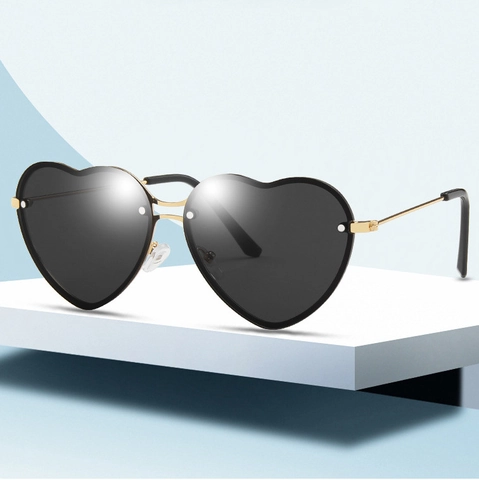 Lunettes De Soleil En Forme De Coeur Protection UV400 Monture Métallique Sans Bordure Mode Pour Femmes Filles Accessoires