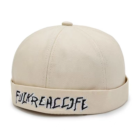 Berretto Docker Cotone Cappello Senza Visiera Ricamo Lettere Regolabile Streetwear Retrò Hip Hop Skullcap