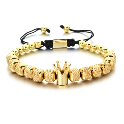 Retro Copper Crown Beaded Bracelet For Men Women Adjustable Braided Rope Bracelet Gold Silver Rose Gold Black Jewelry Gift