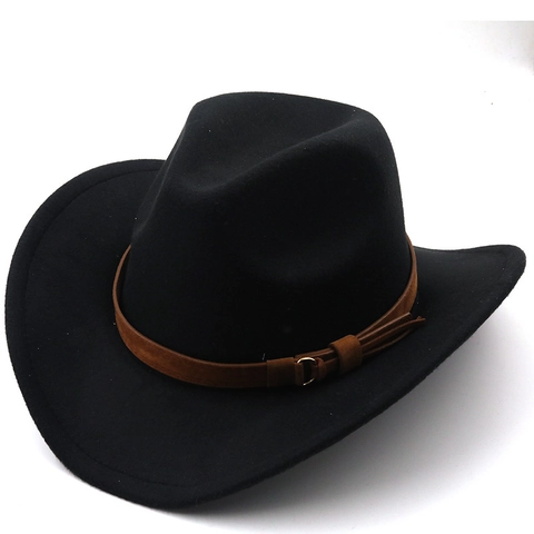 Cappello Da Cowboy Western Vintage Feltro Di Lana Tesa Larga Fedora Con Cintura In Ecopelle Fibbia In Metallo Stile Retrò