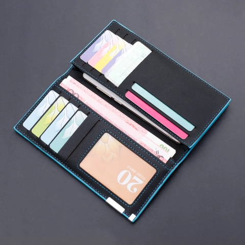 Men Long Wallet PU Leather Multi Card Slots Phone Pocket Bifold Business Style Contrast Color Edge Design Slim Modern