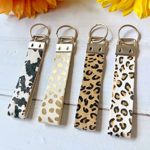 Portachiavi Con Stampa Animale Leopardo Mucca Vera Pelle Pelo Di Vitello Ciondolo Per Borsa Accessorio Moda Retro