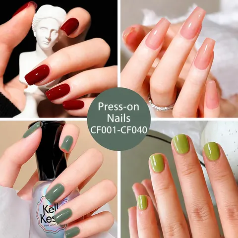 Glossy Solid Color Press On Nails ABS Plastic Medium Square Wearable False Nails Long Lasting Manicure Women