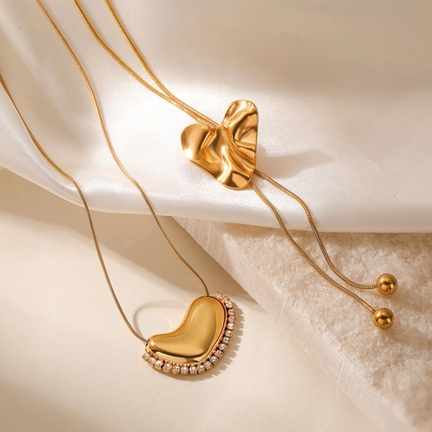 Herz Anhänger Halskette 18K Vergoldet Edelstahl Unregelmäßig Geometrisch Mit Strasssteinen Mode Für Frauen