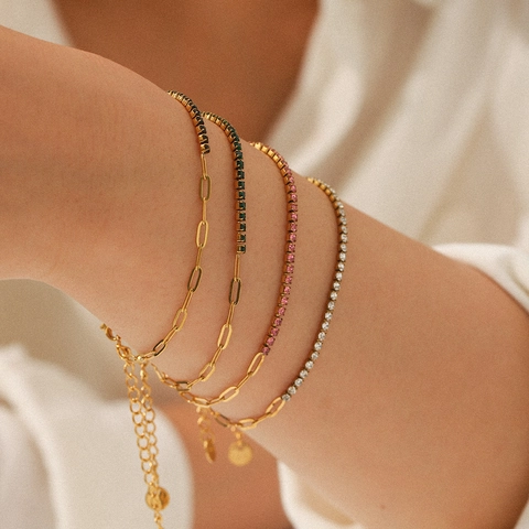 Spliced Bracelet Stainless Steel Paperclip And Zircon Tennis Chain Gold Plated Elegant Jewelry For Women