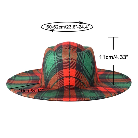 Vintage Wool Felt Fedora Hat Wide Brim Plaid Color Block British Style Jazz Cap For Men Women Christmas Party