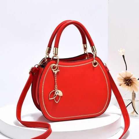 Bolso De Mano Para Mujer Cuero PU Media Luna Bolso De Hombro Con Colgante De Hoja Dorada Asa Elegante Diario