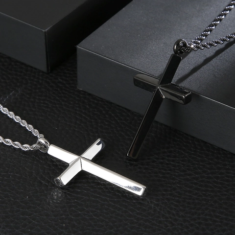 Collar Con Colgante De Cruz De Acero Inoxidable Cadena De Cuerda Trenzada Joyería De Moda Hip Hop Para Hombres Mujeres