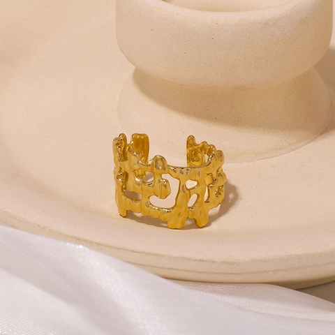 Vintage Lava Textuur Open Ring Roestvrij Staal Asymmetrisch Verstelbaar Goud Sieraden Dames Heren Waterdicht Hypoallergeen