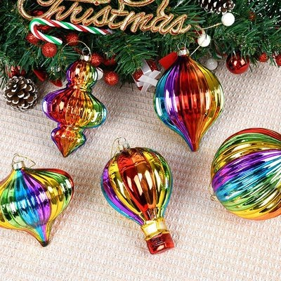 Ornamenti Natalizi In Vetro Galvanizzato Arcobaleno Palle Appese Nervate Forme Di Finali Decorazione Per Albero