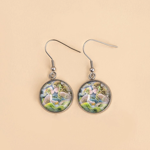 Retro Kunst Ölgemälde Glas Cabochon Tropfen Ohrhänger Van Gogh Sternennacht Klimt Der Kuss Stil Schmuck Damen