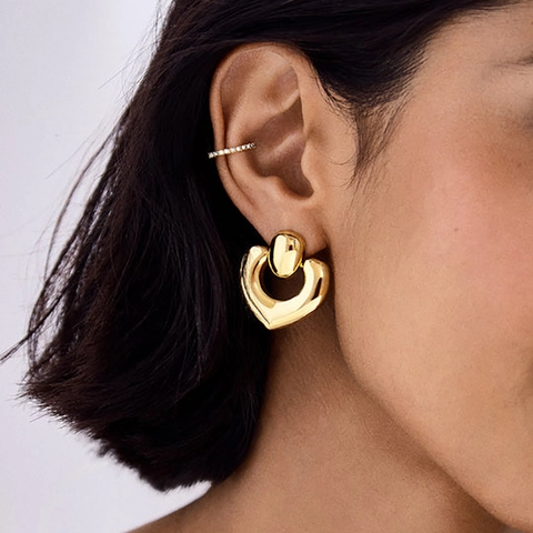 Hart Oorknopjes 18K Verguld Roestvrij Staal Geometrisch Retro INS Stijl Hoogwaardige Sieraden Voor Vrouwen