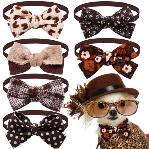 Haustier Fliege Verstellbare Krawatte Für Kleine Hunde Katzen Retro Cord Samt Blumig Leopard Maillard Stil Zubehör