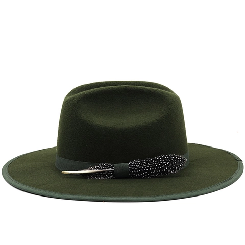 Woolen Felt Wide Brim Fedora Hat With Feather Decoration Western Cowboy Style For Men Women Outdoor Travel Casual