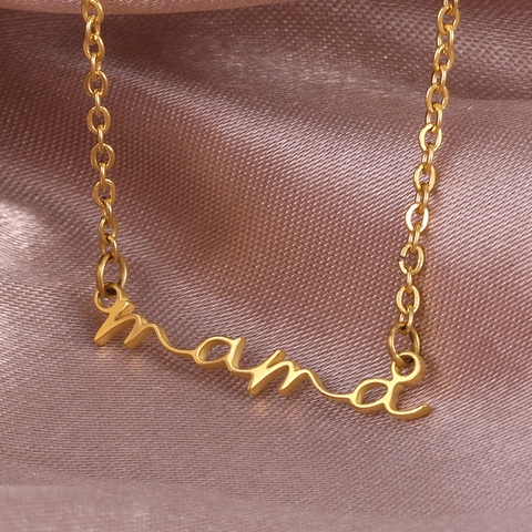 Collier Mama Acier Inoxydable Pendentif Lettre Cursive Cadeau Fête Des Mères Bijoux Femmes Simple